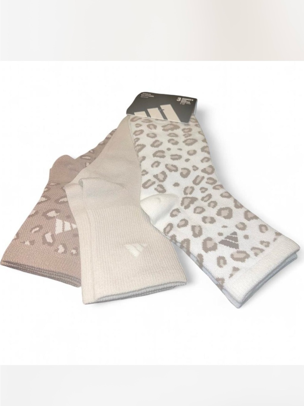 Adidas Women’s Leopard Neutral Luxe High Quarter Socks 3 Pairs - Picture 2 of 4